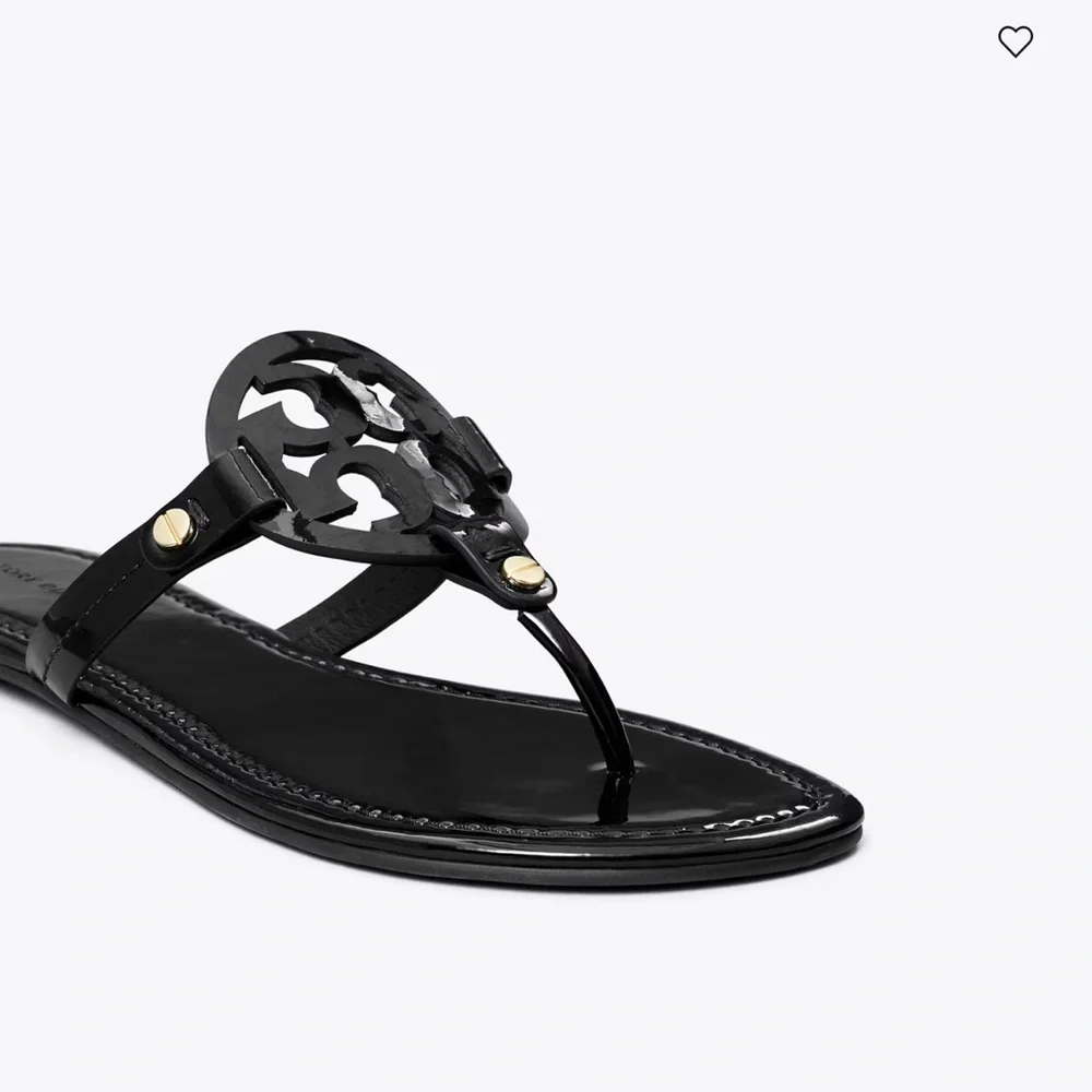 Tory Burch Black Leather Sandals with Medallion - Picture 4 of 6